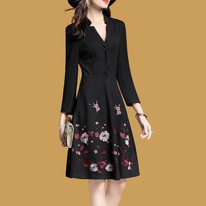 Work A-Line Cotton Black Midi Dress